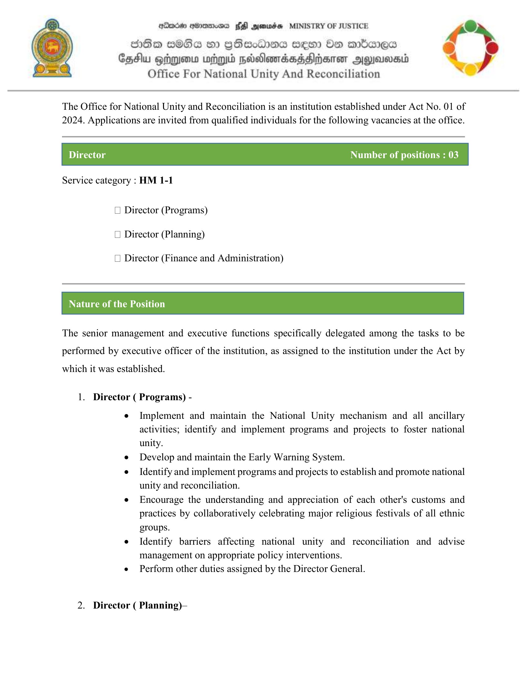 Director - Office for National Unity & Reconciliation