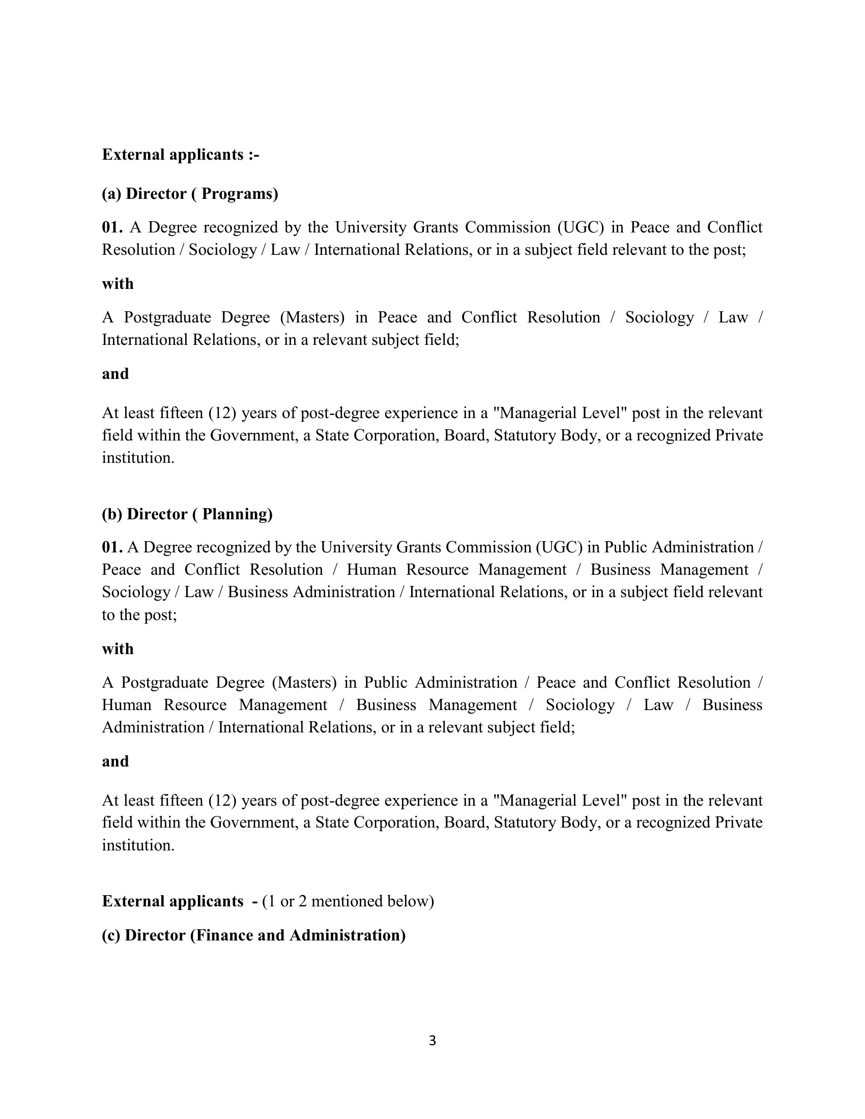 Director - Office for National Unity & Reconciliation
