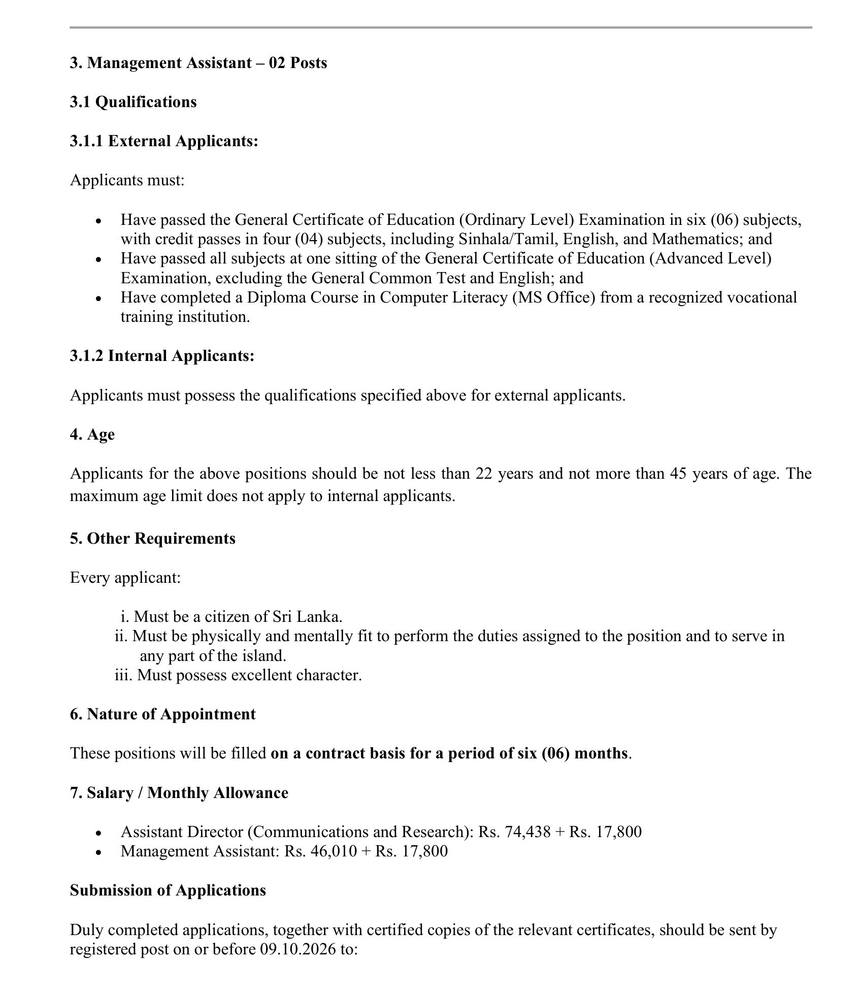 Management Assistant, Assistant Director (Communications, Research) - Department of Motor Traffic