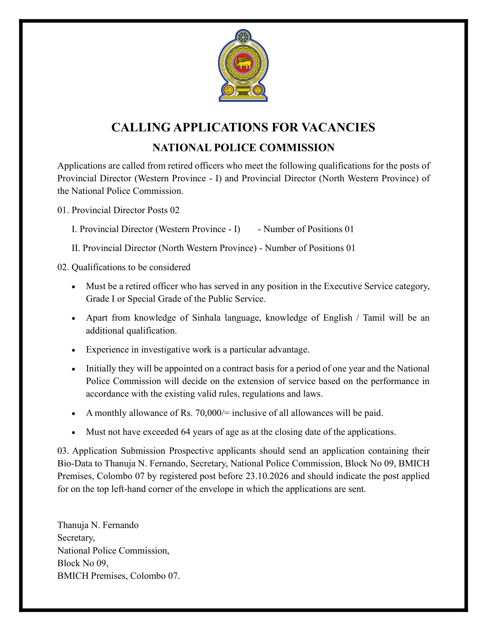 Provincial Director - National Police Commission