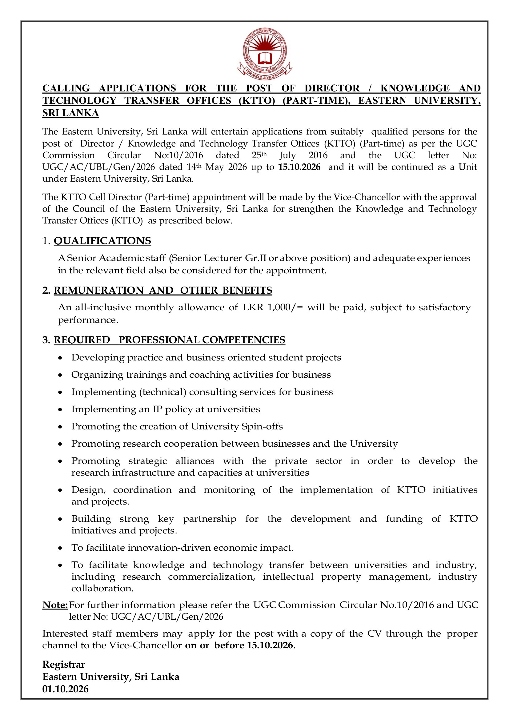 Director - Eastern University, Sri Lanka