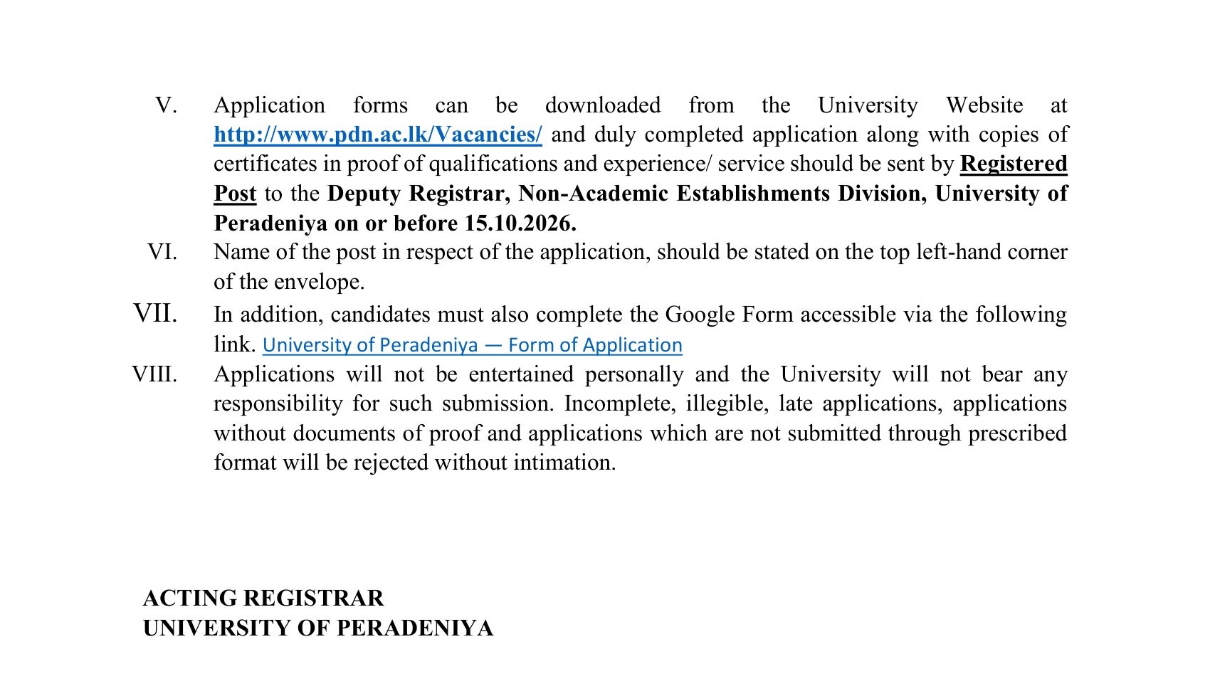 Medical Officer - University of Peradeniya