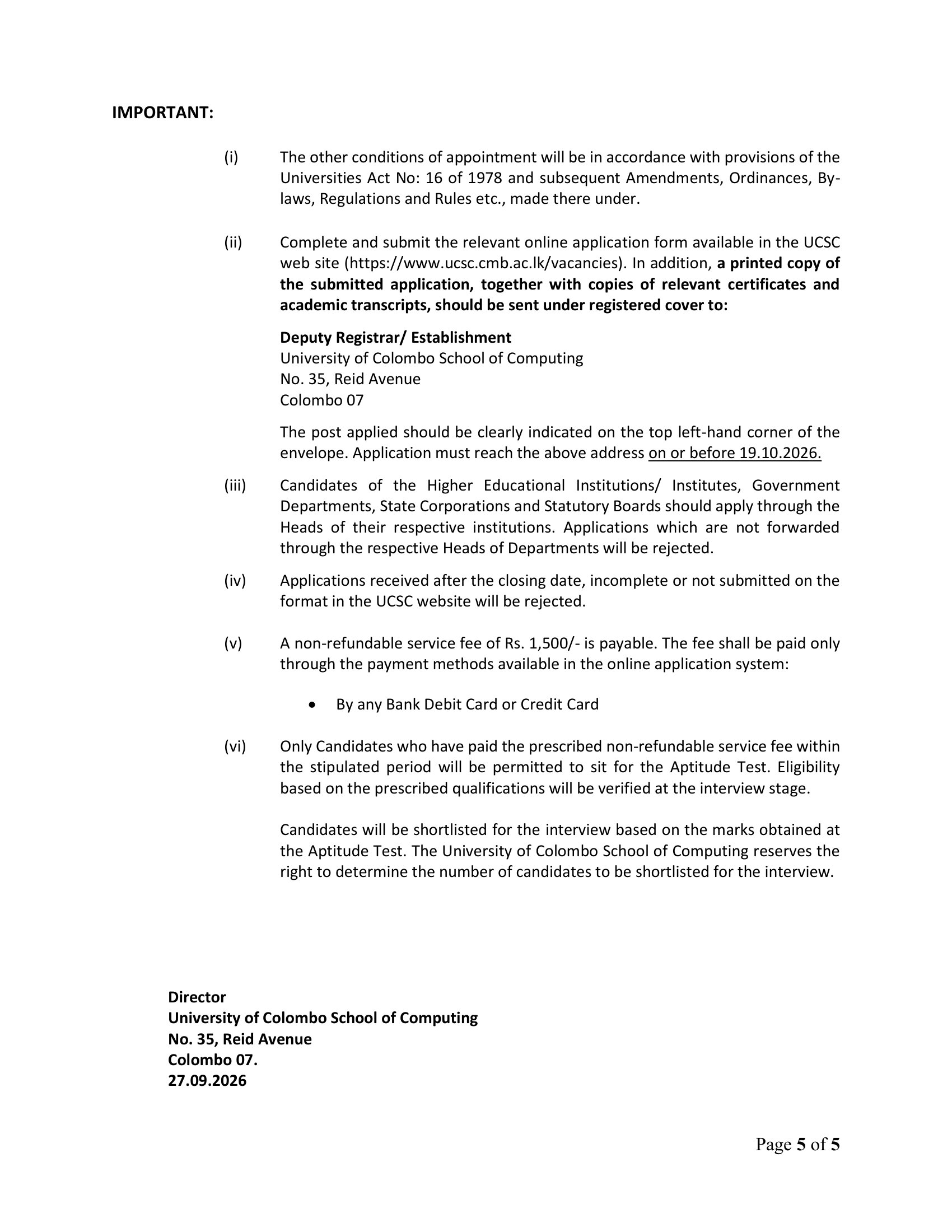 Instructor in Computer Technology - University of Colombo School of Computing