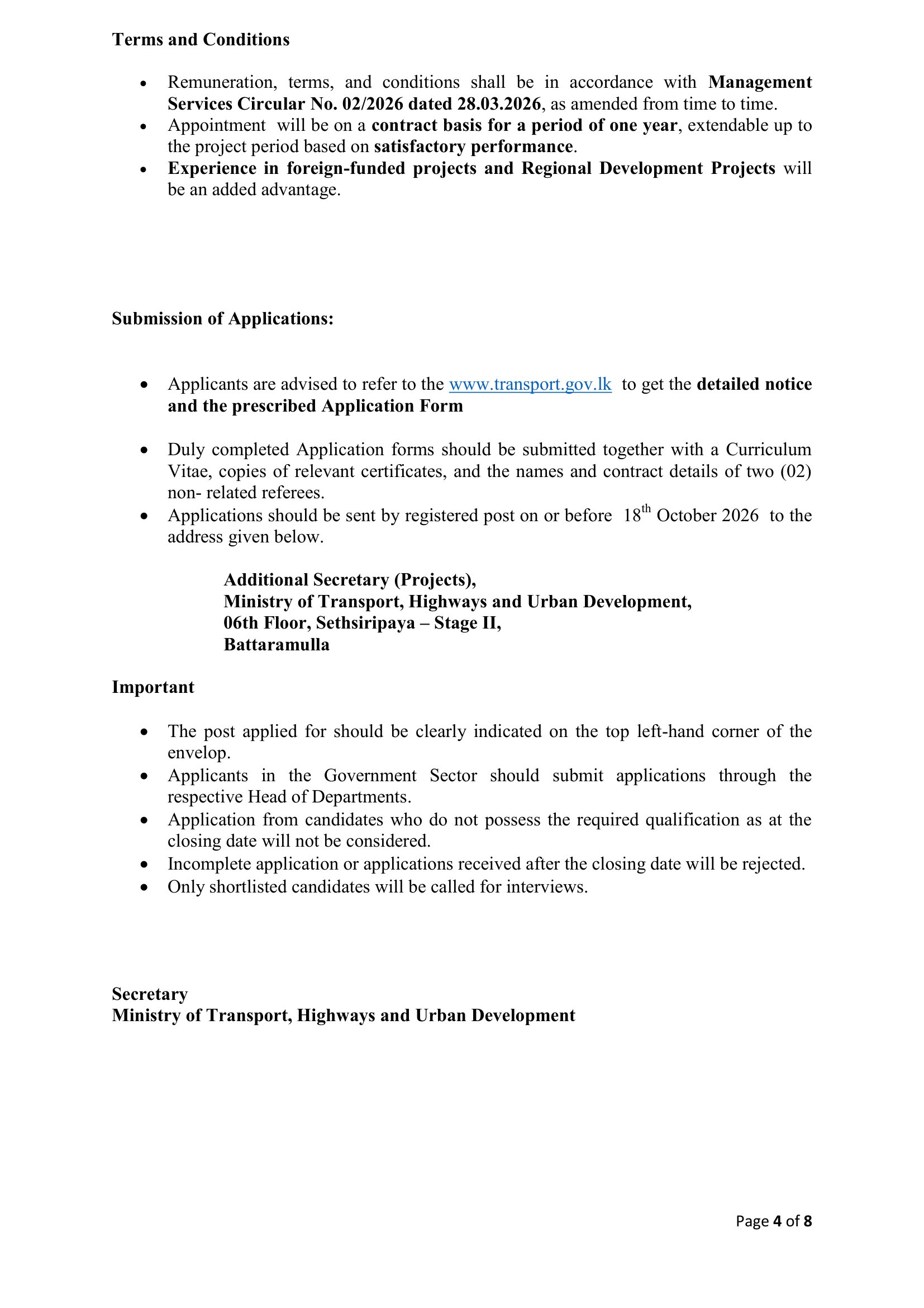 Project Director, Financial Management Specialist - Ministry of Transport, Highways & Urban Development