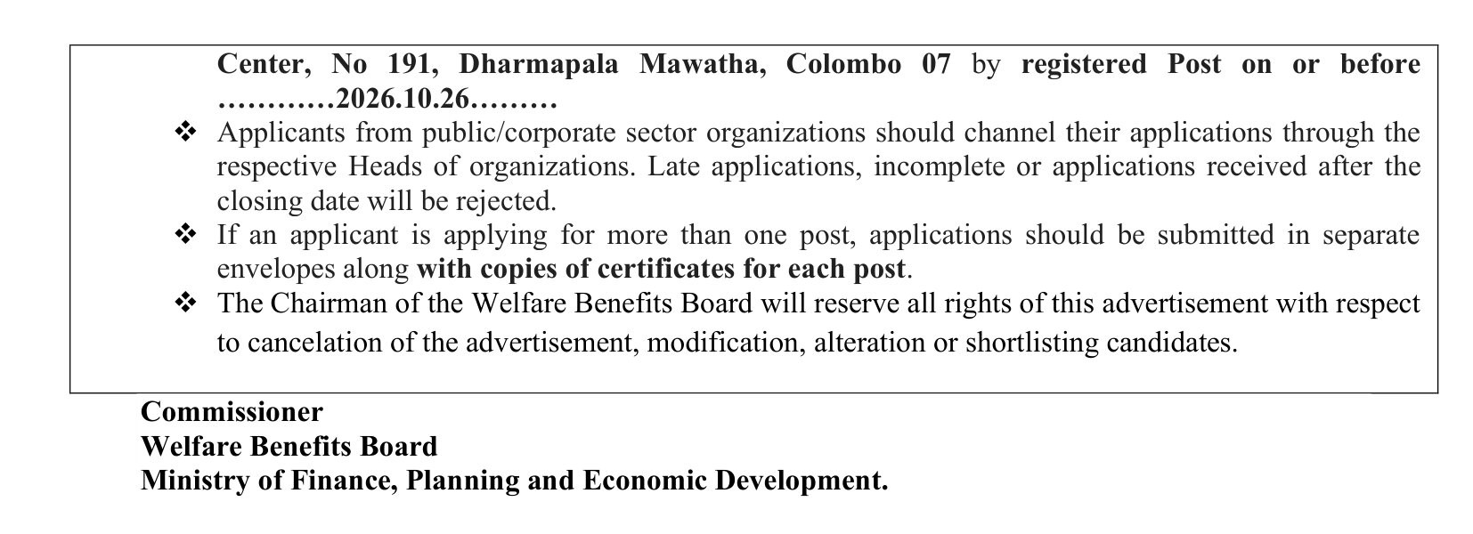 Deputy Commissioner of Welfare Benefits (Monitoring & Evaluation), Assistant Commissioner of Welfare (Development & Research) - Welfare Benefits Board