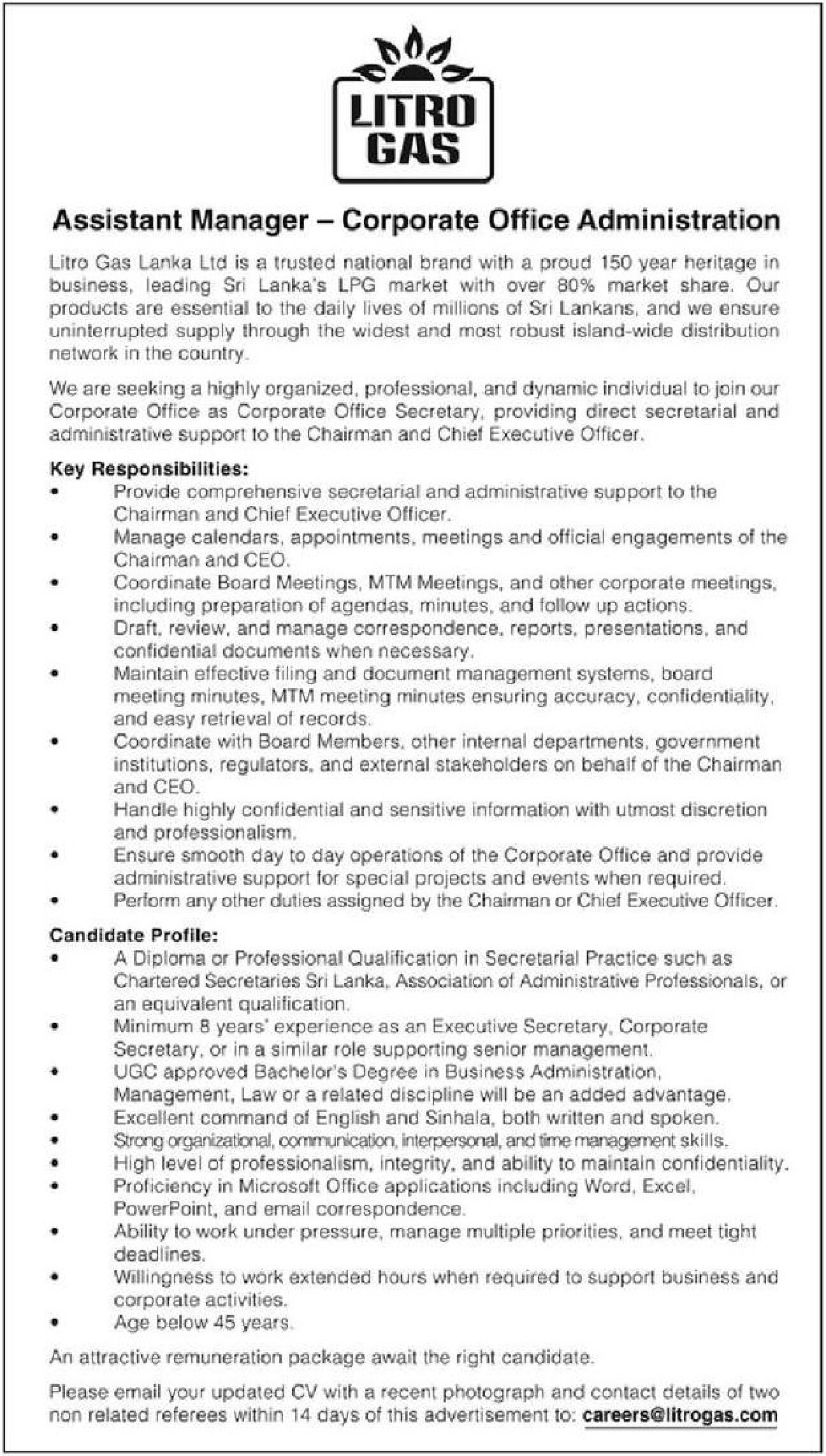Accounts Executive, Assistant Manager - Litro Gas Lanka Ltd