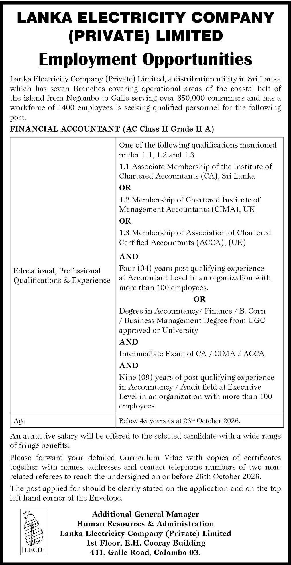 Financial Accountant - Lanka Electricity Company (Pvt) Ltd