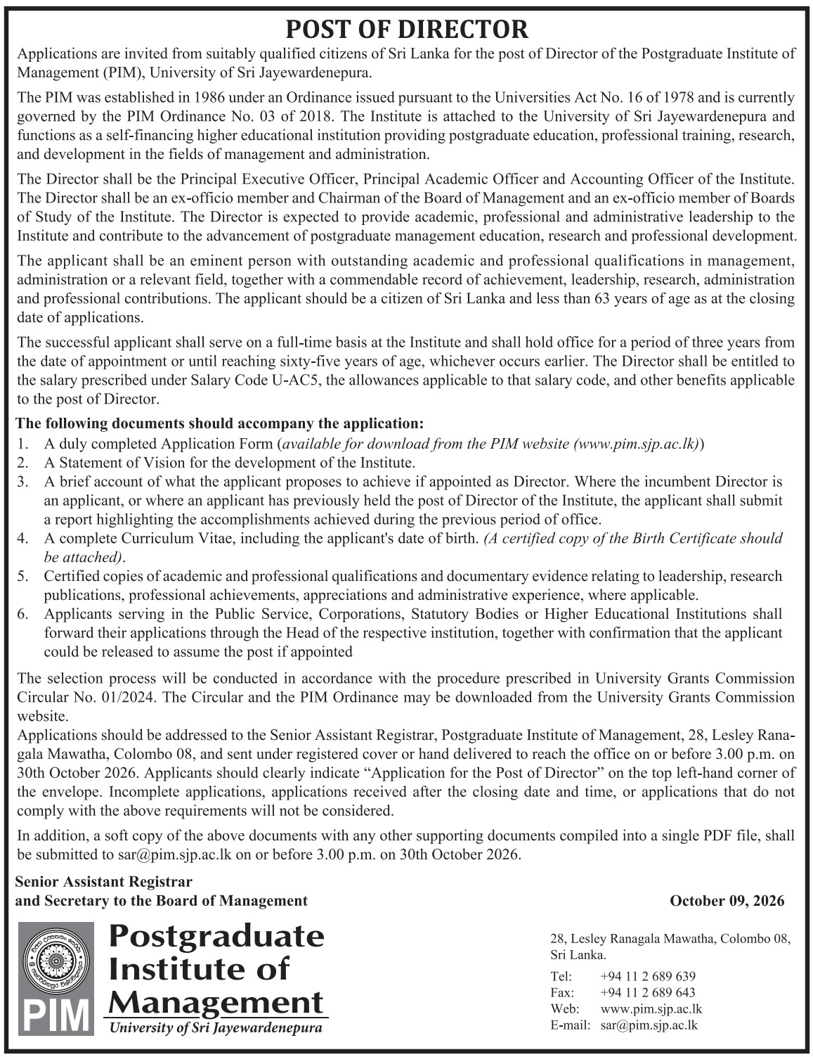 Director - Postgraduate Institute of Management - University of Jayewardenepura