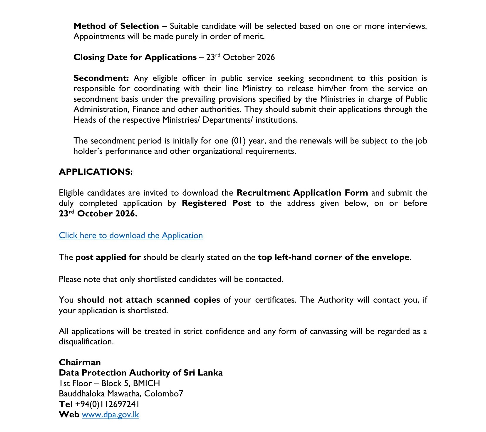 Office Assistant - Data Protection Authority of Sri Lanka