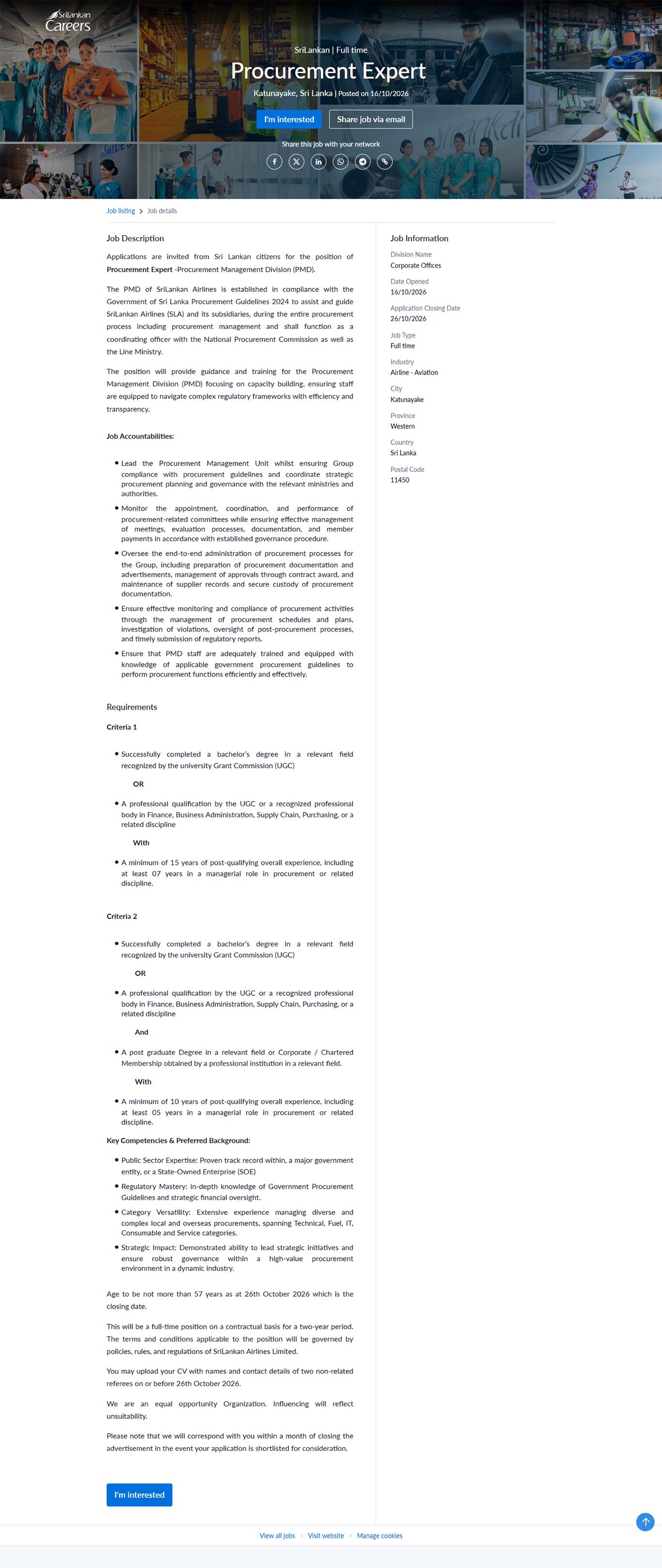 Procurement Expert, GSE Mechanic (Paint), GSE Mechanic (Air Condition) - SriLankan Airlines Limited