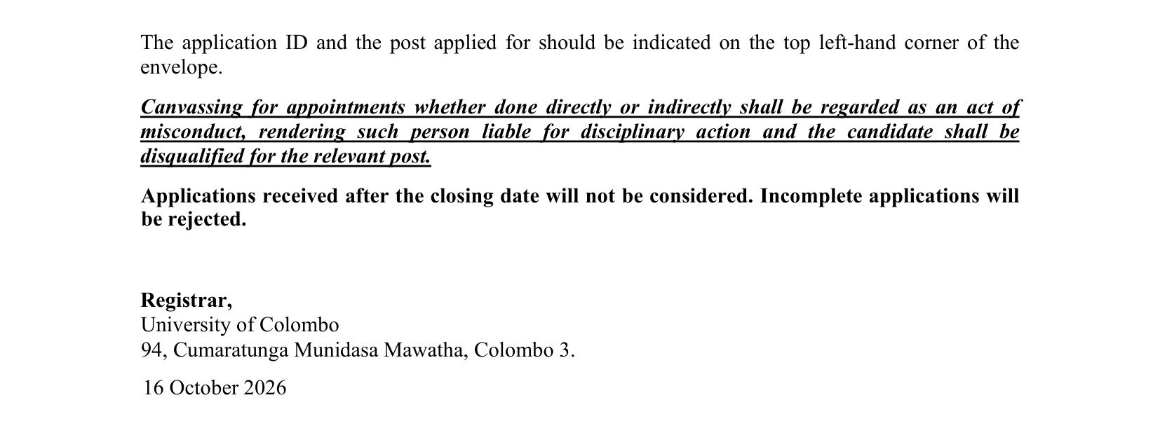 Lecturer, Senior Lecturer, Medical Officer - University of Colombo