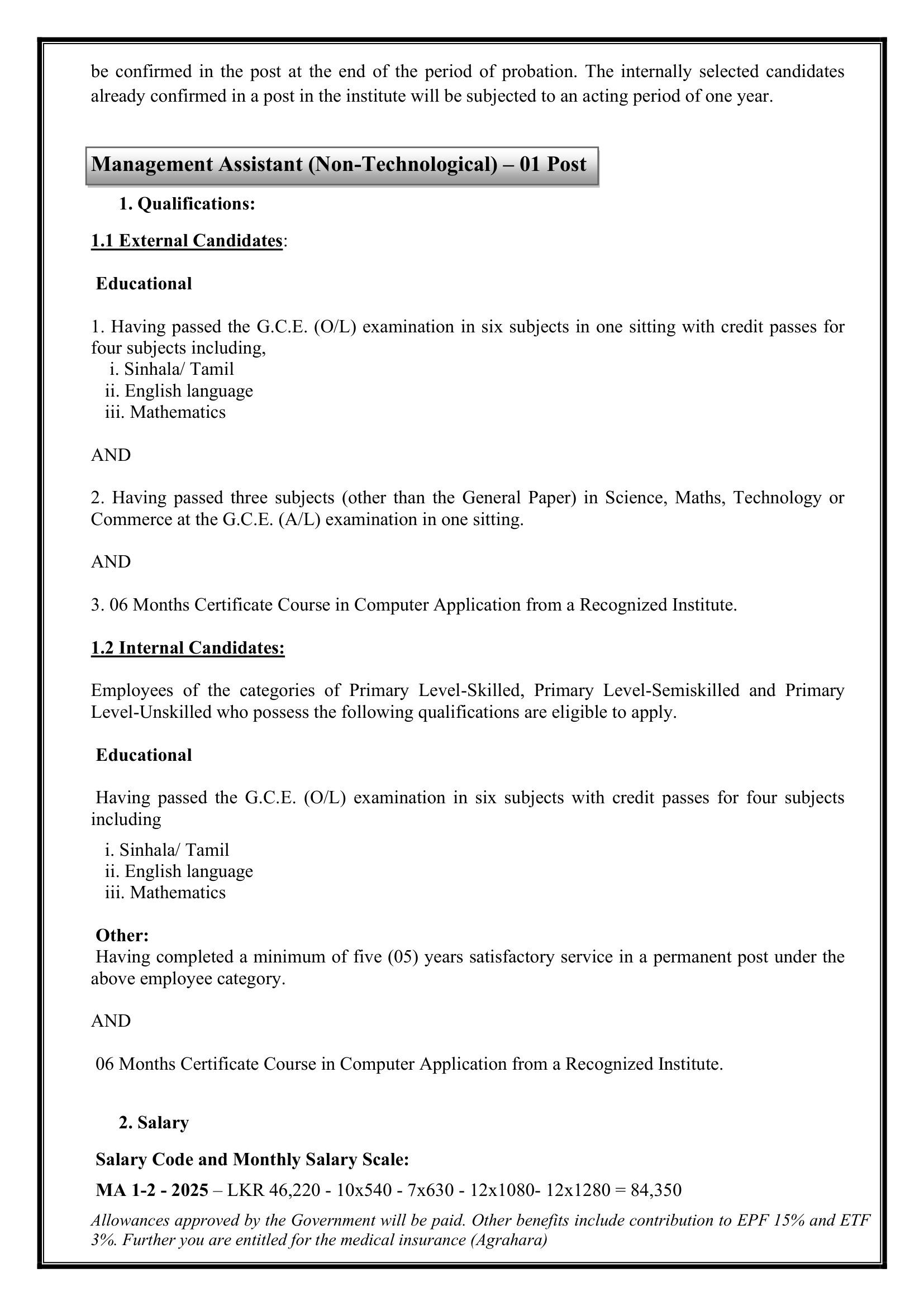 Management Assistant, Assistant Director (Accreditation, Finance) - Sri Lanka Accreditation Board