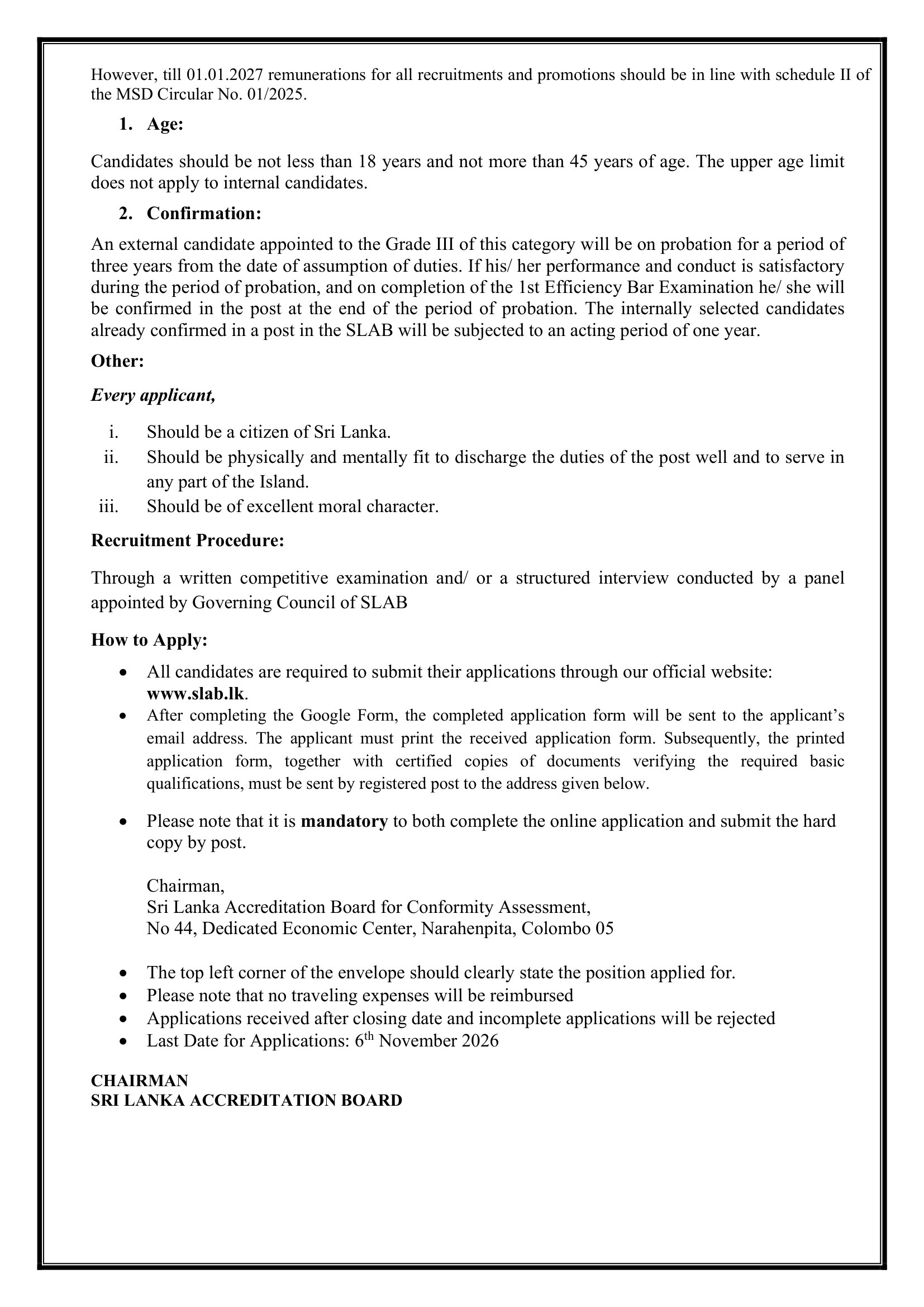 Management Assistant, Assistant Director (Accreditation, Finance) - Sri Lanka Accreditation Board