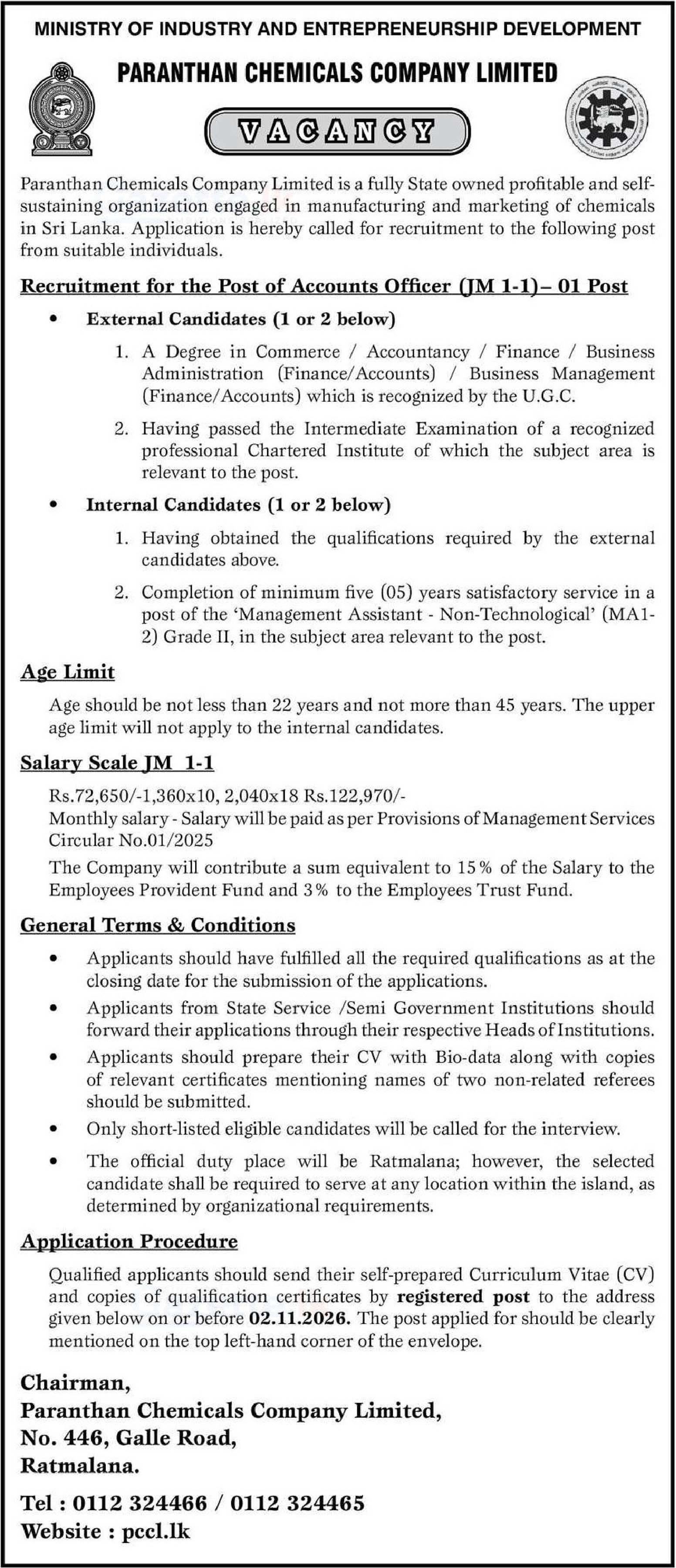 Accounts Officer - Paranthan Chemicals Company Limited