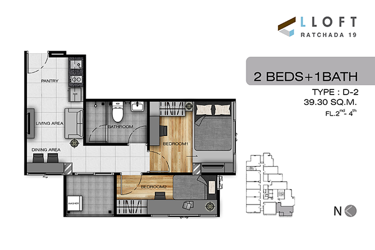 2 Bedrooms ในโครงการ แอล ลอฟท์ รัชดา 19, ภาพที่ 4
