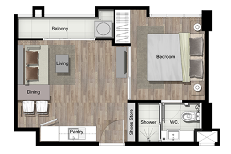 1 Bedroom Tower 1-2 Floor 5-8 ในโครงการ เดอะคีย์ แจ้งวัฒนะ, ภาพที่ 4