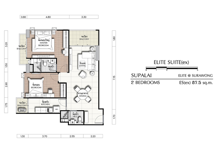 2 Bedroom ในโครงการ ศุภาลัย เอลีท สุรวงศ์, ภาพที่ 4