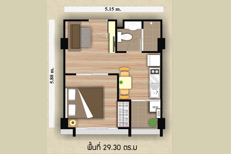1 Bedroom ในโครงการ สราญวิลล์ @ แฮปปี้แลนด์, ภาพที่ 4
