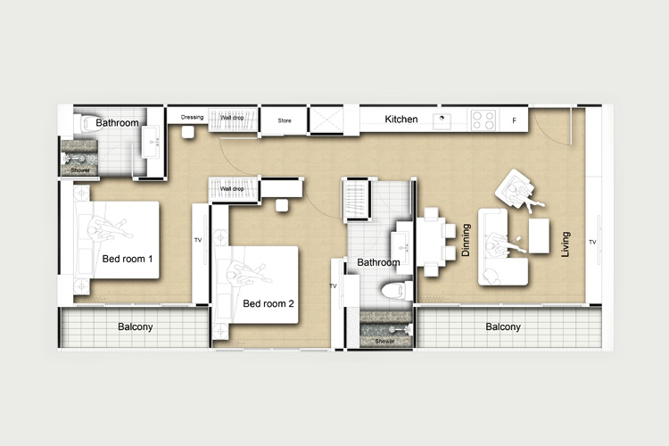 2 Bedroom ในโครงการ แกรนด์ อเวนิว เรสซิเดนซ์, ภาพที่ 4