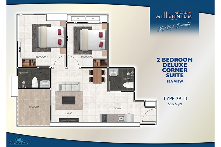2 Bedroom ในโครงการ อคาเดีย มิลเลนเนียม ทาวเวอร์, ภาพที่ 4