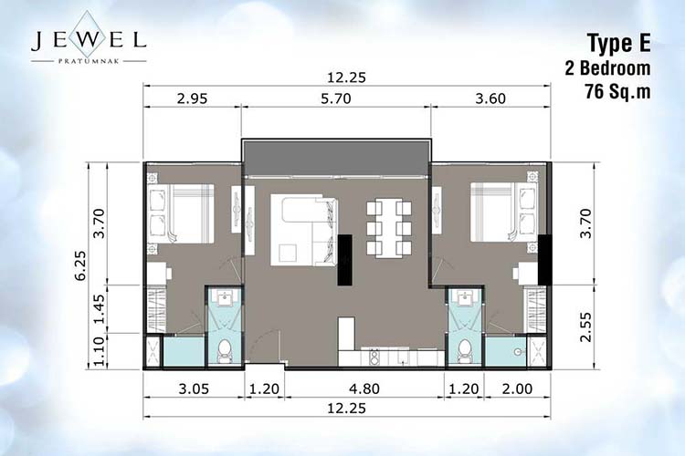 2 Bedroom ในโครงการ เดอะ จีเวล พระตำหนัก, ภาพที่ 4