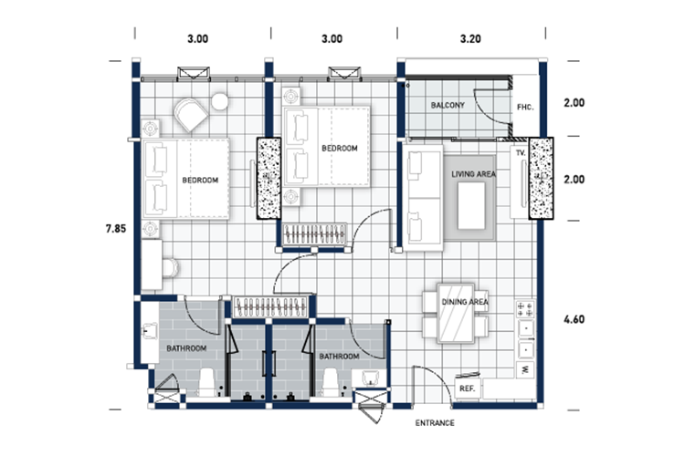 2 Bedroom ในโครงการ วัน ทาวเวอร์ พระตำหนัก, ภาพที่ 4