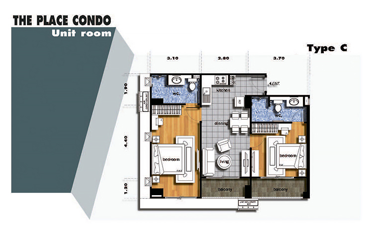 2 Bedroom ในโครงการ เดอะ เพลส พระตำหนัก, ภาพที่ 4