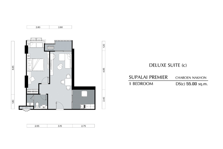 Deluxe Suite 1 Bedroom ในโครงการ ศุภาลัย พรีเมียร์ เจริญนคร, ภาพที่ 4