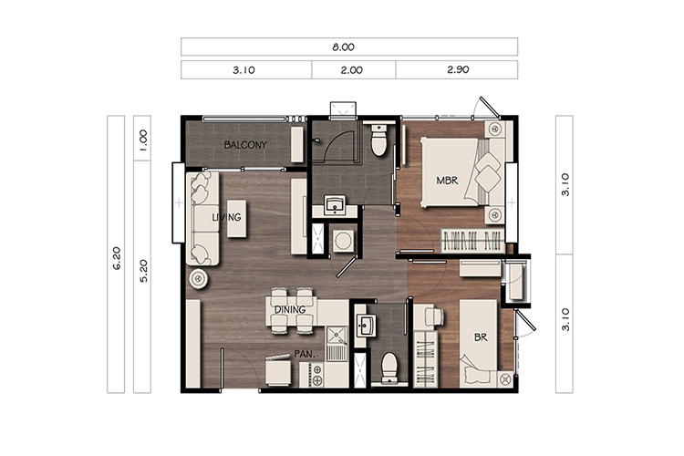 2 Bedroom ในโครงการ เซนทริโอ คอนโดมิเนียม, ภาพที่ 4