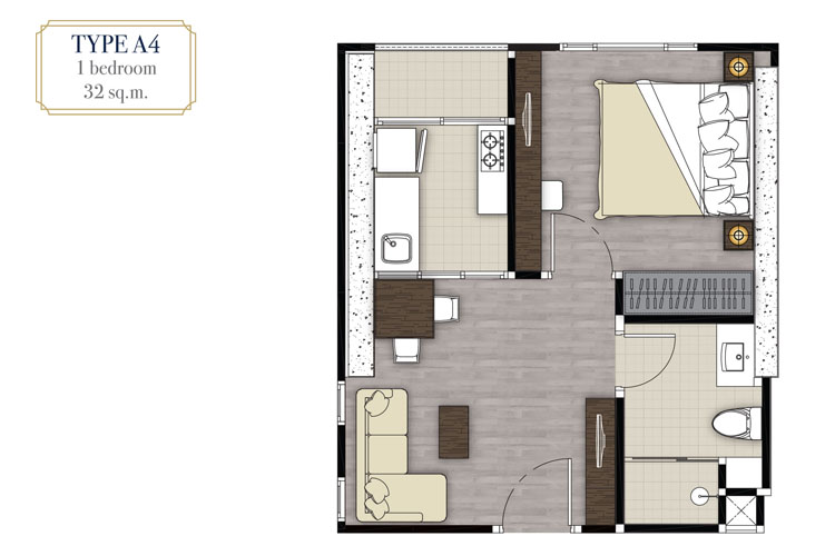 1 Bedroom ในโครงการ เดอะ เพรสซิเด้นท์ สุขุมวิท-สมุทรปราการ, ภาพที่ 4