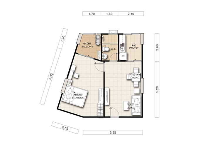 1 Bedroom ในโครงการ ศุภาลัย ปาร์ค @ดาวน์ทาวน์ ภูเก็ต, ภาพที่ 4