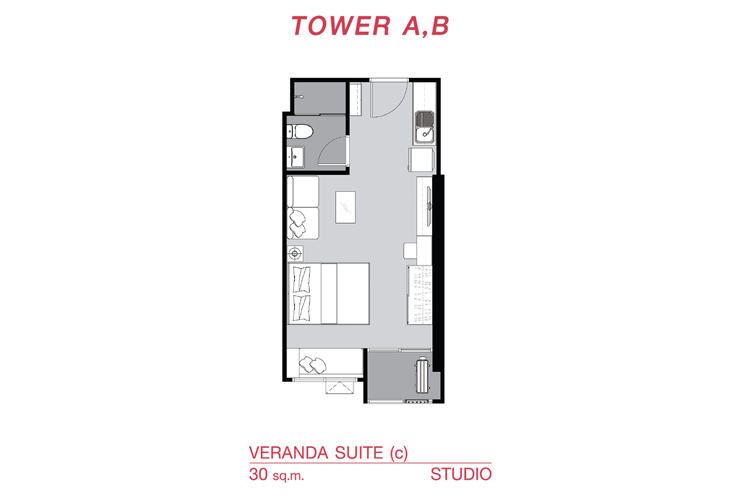 Studio ในโครงการ ศุภาลัย เวอเรนด้า รามคำแหง, ภาพที่ 4