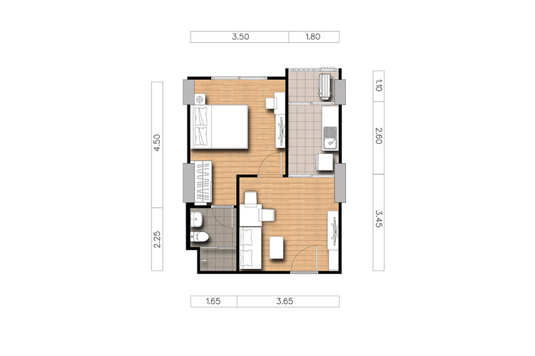 1 Bedroom ในโครงการ ศุภาลัย ปาร์ค สถานีตลาดพลู, ภาพที่ 4