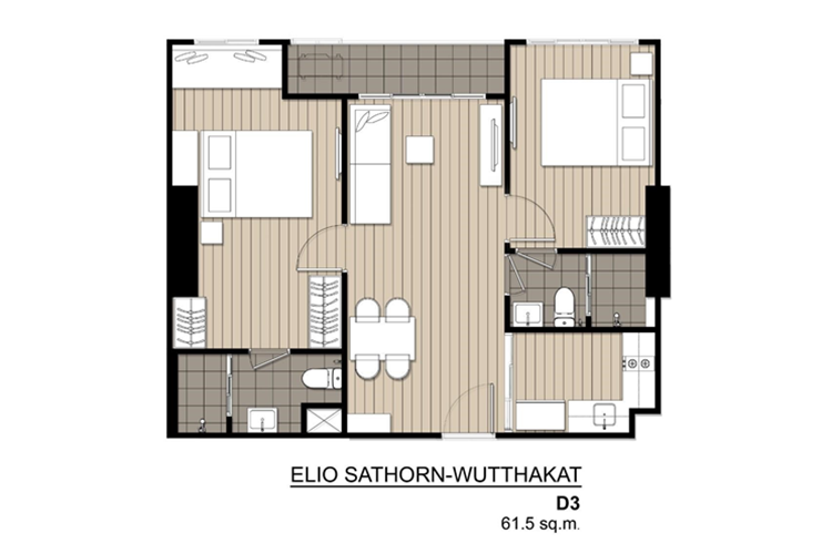 2 Bedroom ในโครงการ เอลลิโอ สาทร-วุฒากาศ, ภาพที่ 4