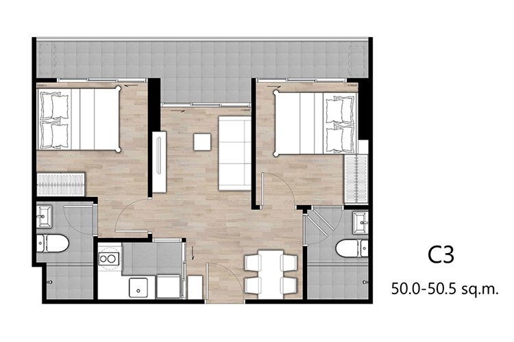 2 Bedroom ในโครงการ ดิ ออริจิ้น รัชดา-ลาดพร้าว, ภาพที่ 4