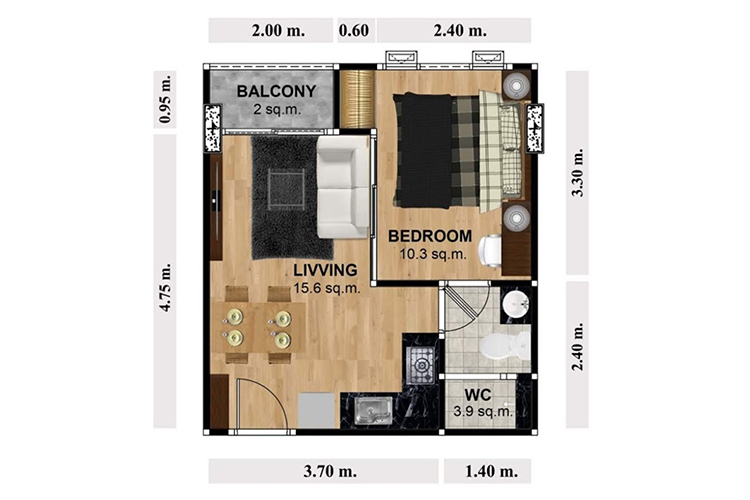 1 Bedroom Tower C ในโครงการ แกรนด์ ทรี คอนโด, ภาพที่ 4