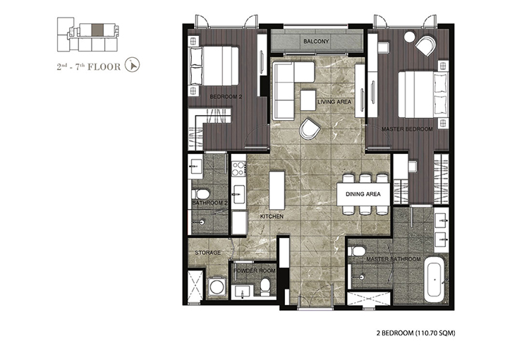 2 Bedroom ในโครงการ นิวาติ เรสซิเดนซ์, ภาพที่ 4