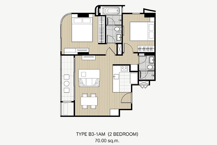 2 Bedroom (Pool Access) ในโครงการ คิว ประสานมิตร, ภาพที่ 4