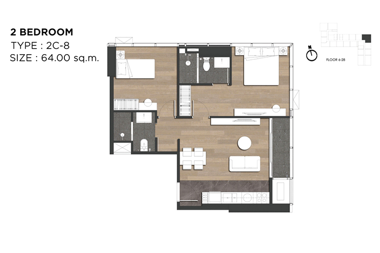 2 Bedroom ในโครงการ ดิ เอ็กซ์โทร พญาไท-รางน้ำ, ภาพที่ 4