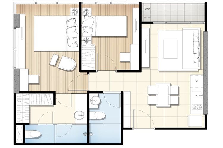 2 Bedroom ในโครงการ ดับเบิ้ล เลค คอนโดมิเนียม เมืองทองธานี, ภาพที่ 4