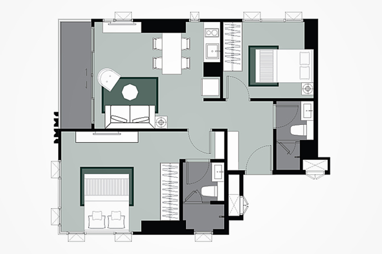 2 Bedroom ในโครงการ วิสซ์ดอม สเตชั่น รัชดา-ท่าพระ, ภาพที่ 4
