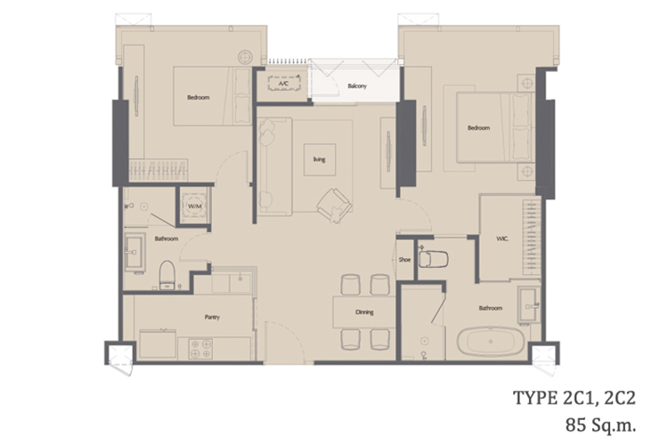 2 Bedroom Type A ในโครงการ เดอะ แบงค็อค ทองหล่อ, ภาพที่ 4