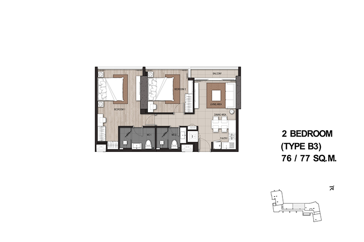 2 Bedroom ในโครงการ แม่น้ำ เรสซิเดนท์, ภาพที่ 4