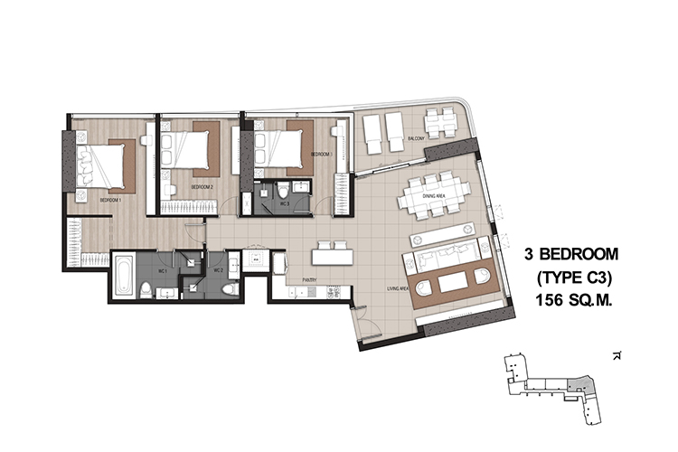 3 Bedroom ในโครงการ แม่น้ำ เรสซิเดนท์, ภาพที่ 4