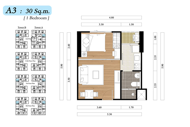 1 Bedroom ในโครงการ เดอะ วันพลัส @ศรีนครินทร์, ภาพที่ 4