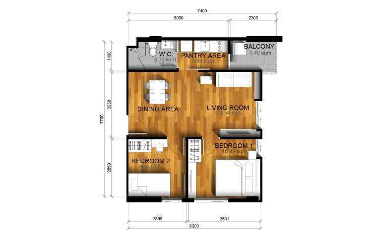 2 Bedroom ในโครงการ พาร์ค เอ็กซ์โซ พลัส เกษตร-นวมินทร์, ภาพที่ 4
