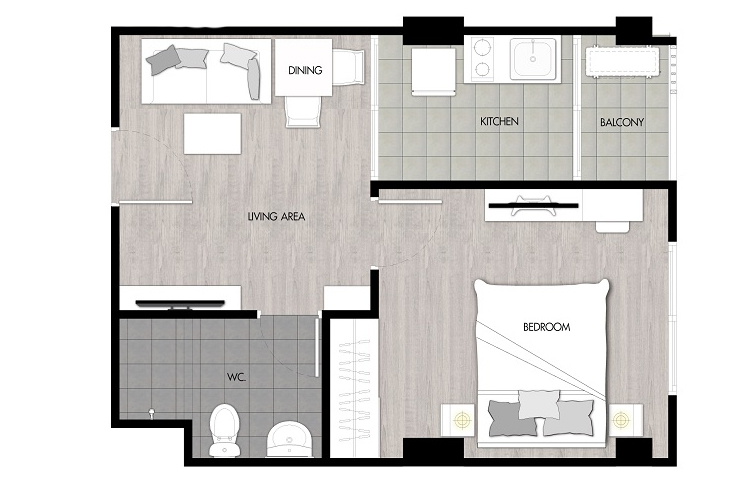 1 Bedroom Type A ในโครงการ นิช ไอดี พระราม 2 เฟส 2, ภาพที่ 4