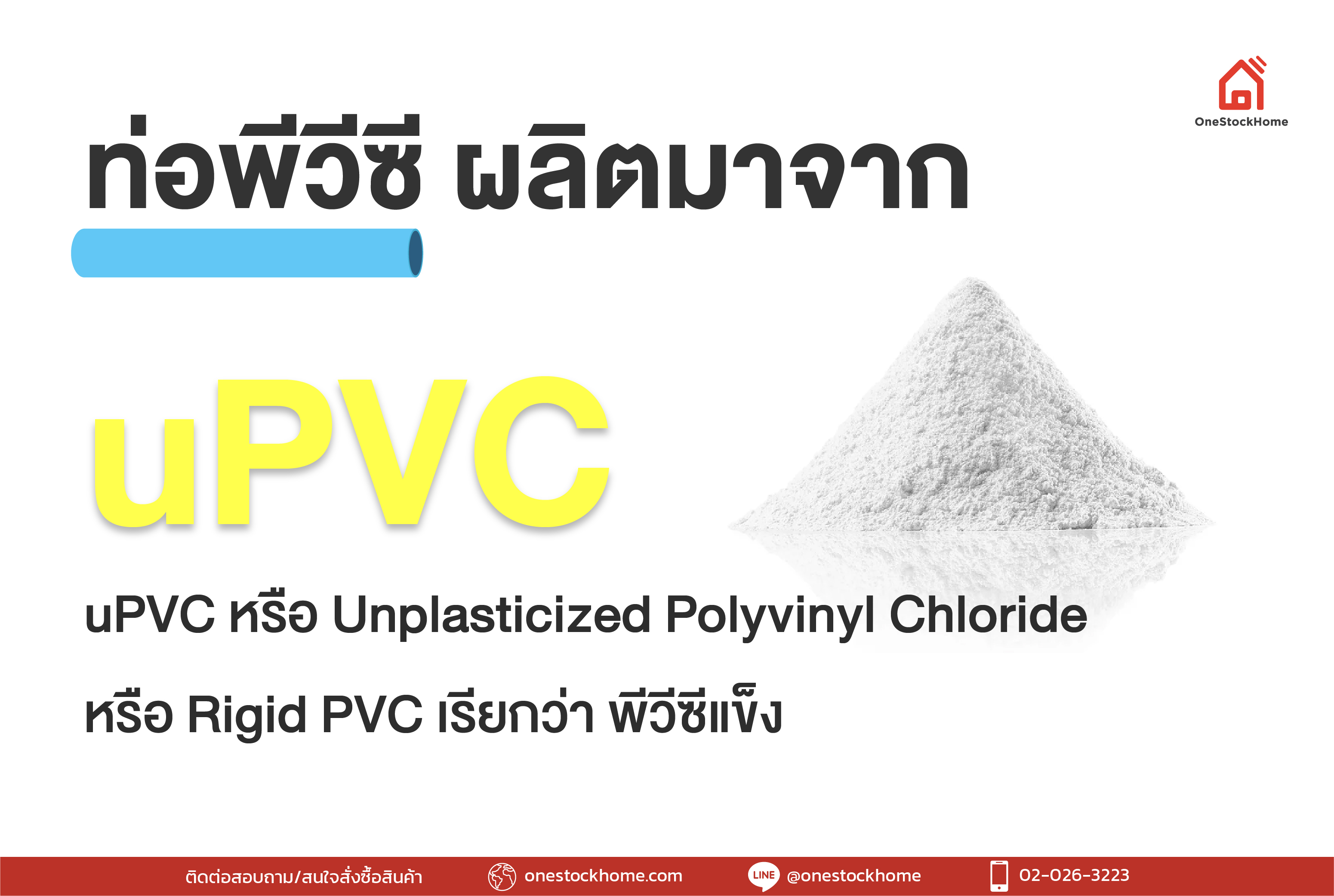 ท่อพีวีซี จะผลิตมาจาก uPVC หรือ Unplasticized Polyvinyl Chloride หรืออีกชื่อหนึ่งคือ Rigid PVC