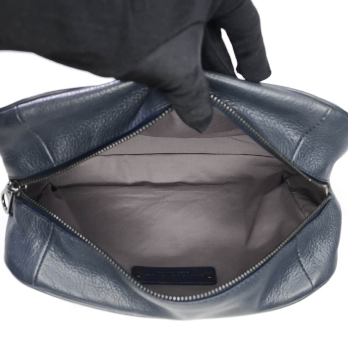 Black Enamel Leather Nylon Clutch Bag