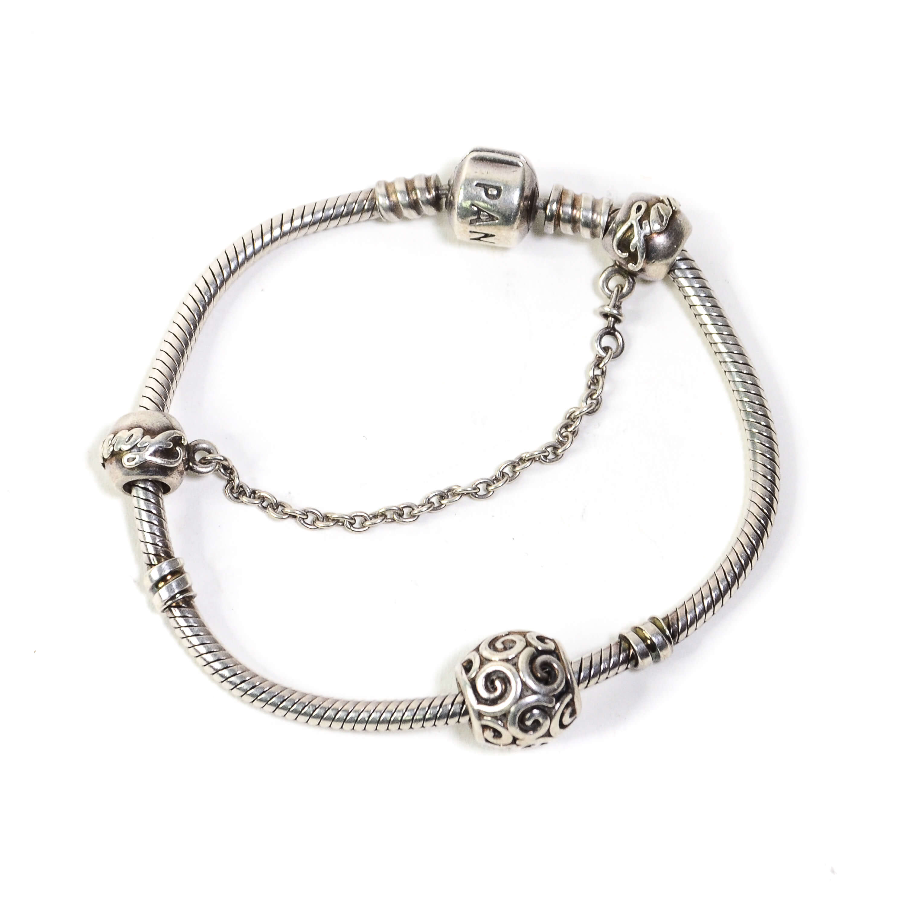 Charm Bracelet Sterling Silver with Family Ties Safety Chain